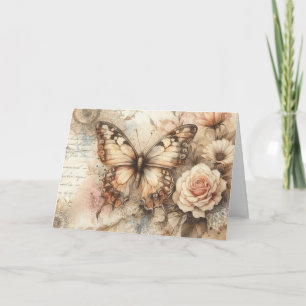 Simple Elegant Rustic Floral Butterfly Note Card