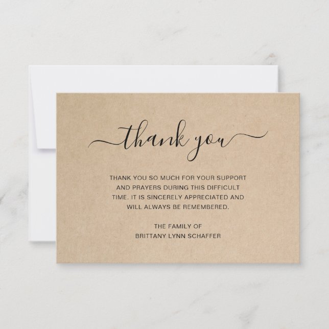 Simple Elegant Rustic Funeral Sympathy Thank You Card (Front)