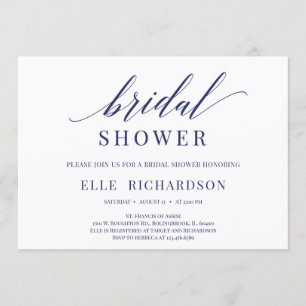 Simple elegant rustic navy script bridal shower invitation