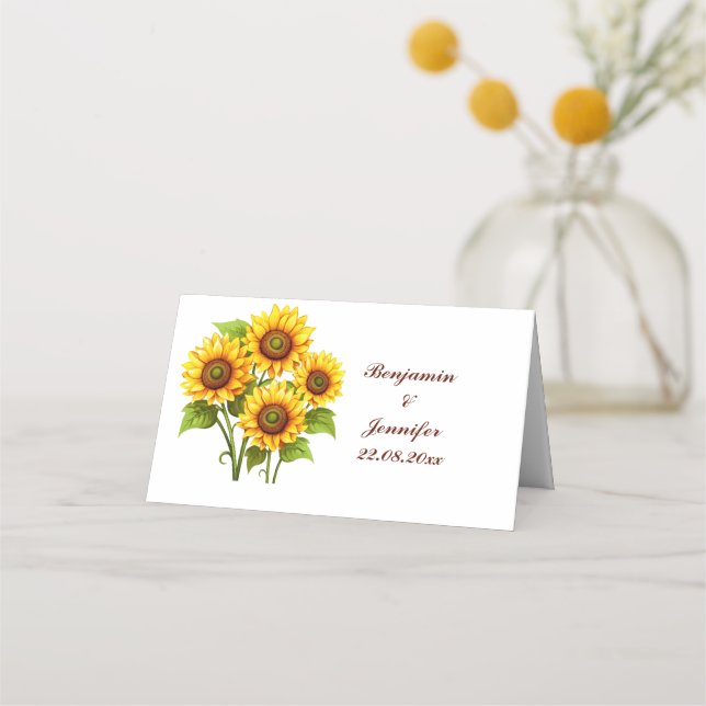 Simple Elegant Rustic Sunflower Wedding  Place Card (Front)