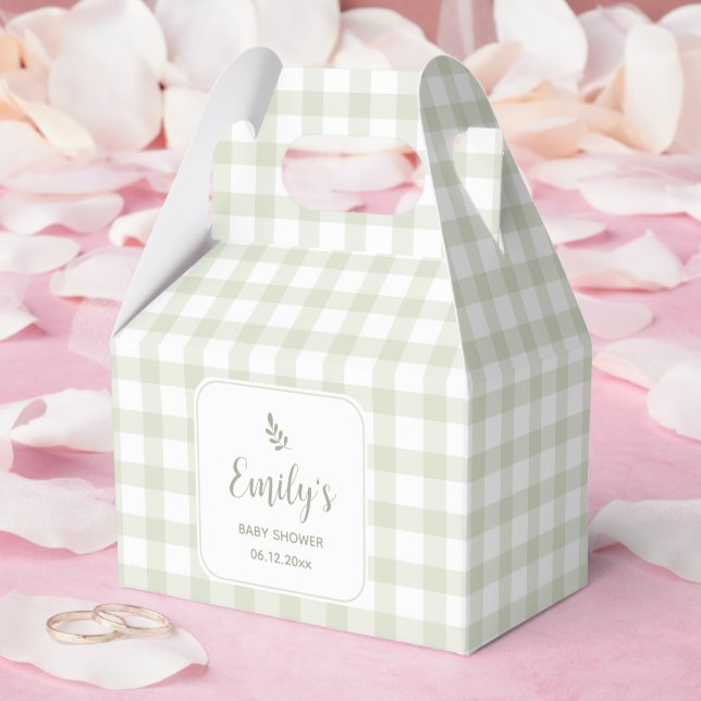 Simple Elegant Sage Green Gingham Baby Shower Favour Box (Wedding)