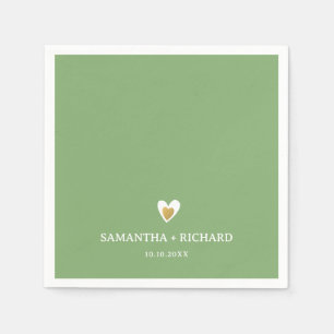 Simple Elegant Sage Green Gold Heart Wedding   Napkin