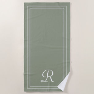 Simple Elegant Sage Green Monogram Beach Towel