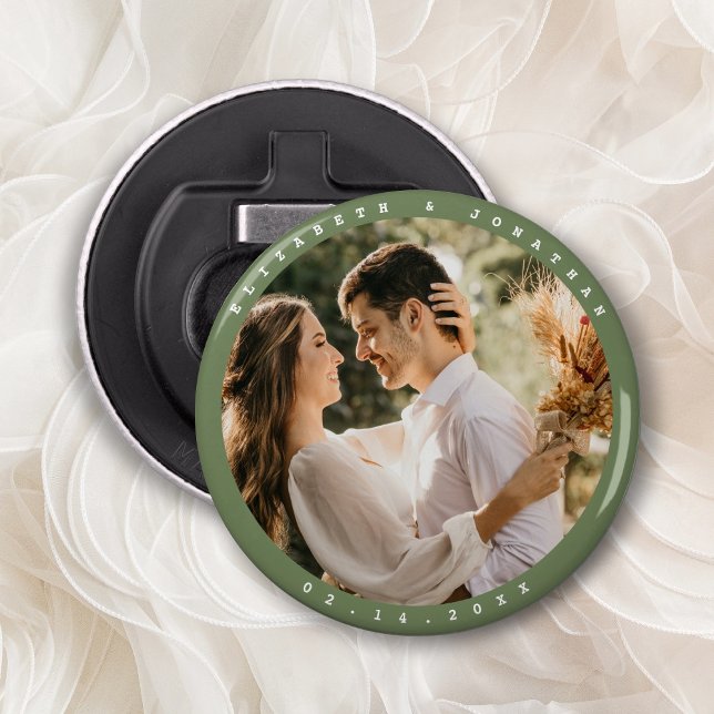 Simple Elegant Sage Green Photo Wedding Favour Bottle Opener (Creator Uploaded)