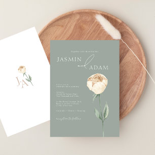 Simple Elegant Sage Green Rose Gold Floral Wedding Invitation