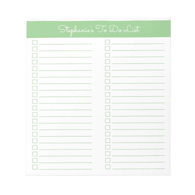 Simple Elegant Sage Green Two Column Checklist Notepad (Front)
