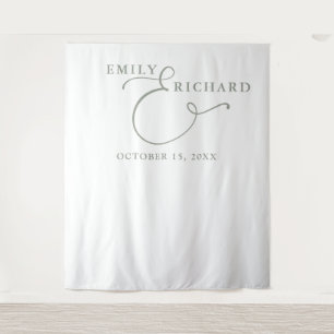 Simple Elegant Sage Green Wedding Photo Backdrop Tapestry