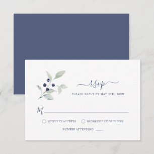 Simple Elegant Sage Navy Botanical Script Wedding Enclosure Card