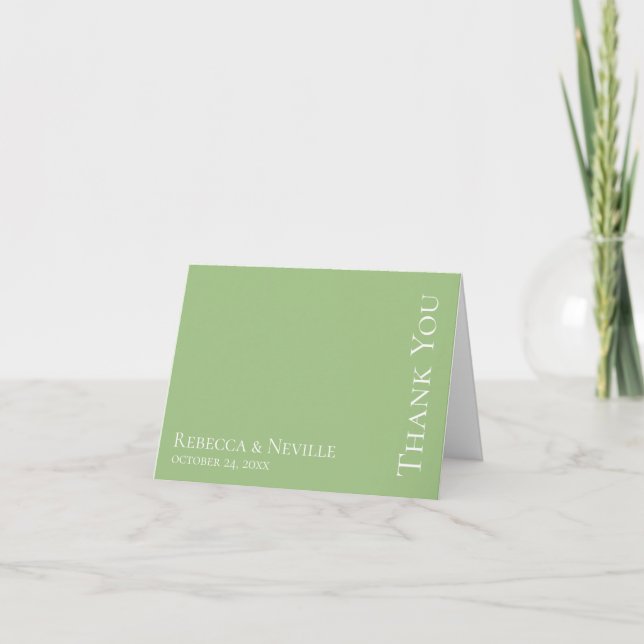 Simple Elegant Sage Text Wedding Thank You Card (Front)