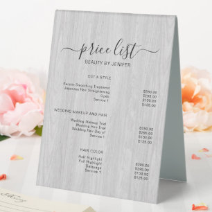 Simple Elegant Salon Price List Table Tent Sign