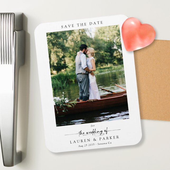 Simple Elegant Save the Date Script Wedding Photo Magnet (Creator Uploaded)