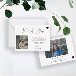 Simple elegant script 2 photo graduation thank you card