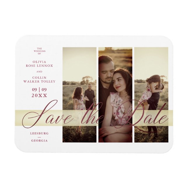 Simple Elegant Script 3 Photos Couple in Love Magnet (Horizontal)