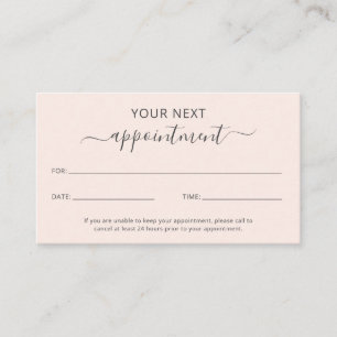 Simple Elegant Script Beauty Salon Blush Pink Appointment Card