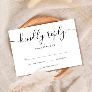 Simple Elegant Script Black and White RSVP Card