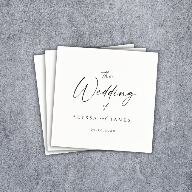 Simple Elegant Script Black & White Wedding Napkin (Creator Uploaded)