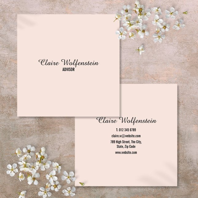 Simple Elegant Script Blush Pink Professional Square Business Card (Simple Elegant Script Blush Pink Professional Square Business Card)