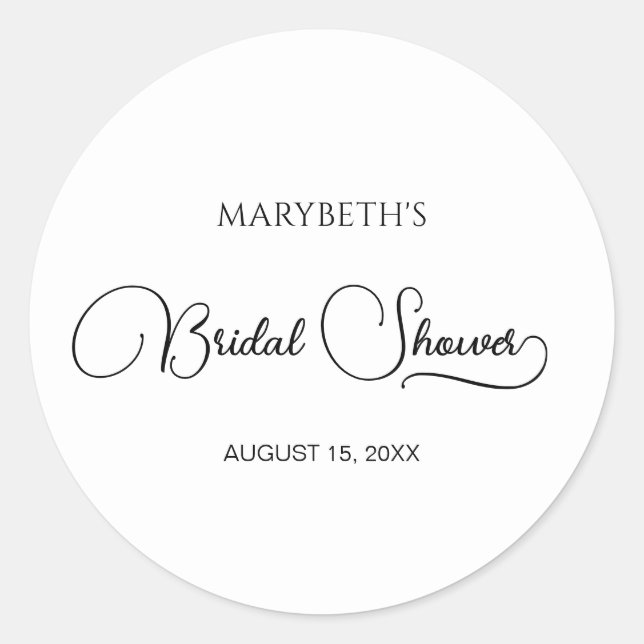 Simple Elegant Script Bridal Shower  Classic Round Sticker (Front)