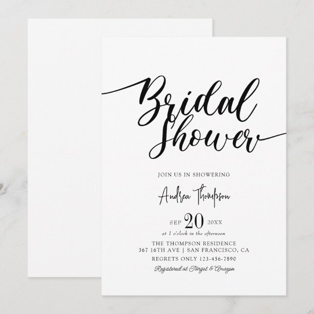Simple Elegant Script Bridal Shower Invitation (Front/Back)