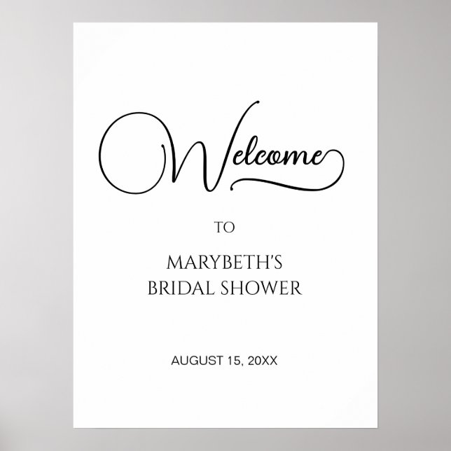 Simple Elegant Script Bridal Shower Welcome Poster (Front)