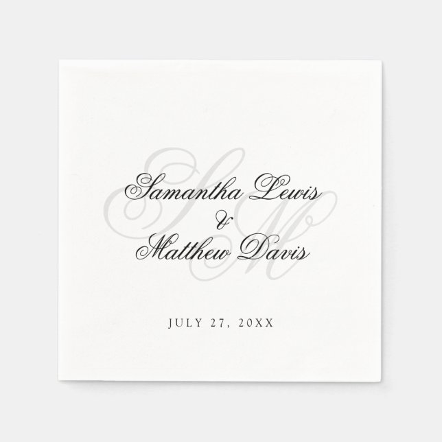 Simple Elegant Script Bride Groom Monogram Wedding Napkin (Front)