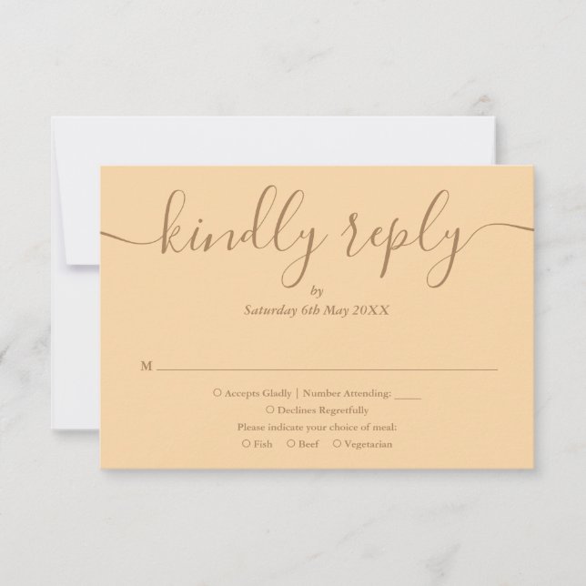 Simple Elegant Script Champagne Wedding RSVP Card (Front)