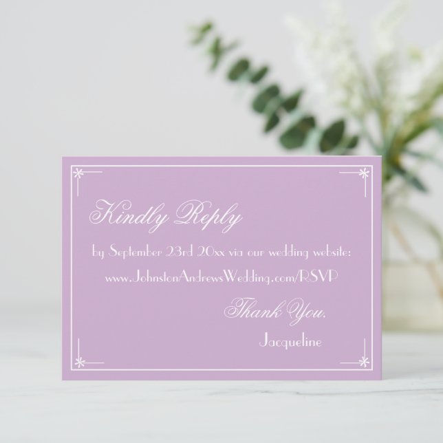 Simple elegant script chic wedding website RSVP Enclosure Card (Standing Front)