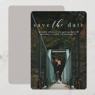Simple elegant script classic one photo save the date