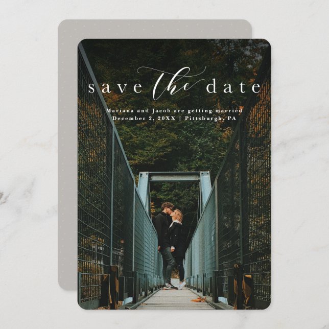 Simple elegant script classic one photo save the date (Front/Back)