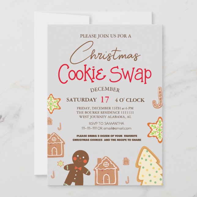 Simple Elegant Script Cookie swap Christmas Party  Invitation (Front)