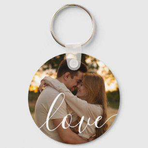Simple Elegant Script Couple 2 Photos Key Ring