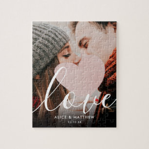 Simple Elegant Script Couple Photo Jigsaw Puzzle
