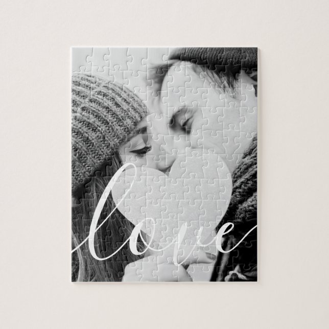 Simple Elegant Script Couple Photo Jigsaw Puzzle (Vertical)