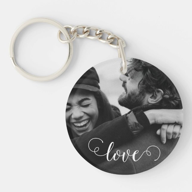 Simple Elegant Script Couple Photo Key Ring (Front)