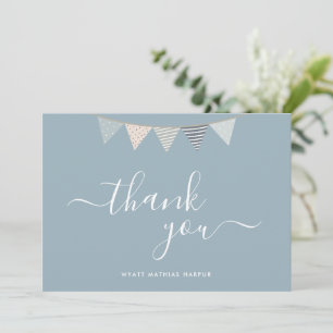 Simple Elegant Script Dusty Blue Baby Thank You Card