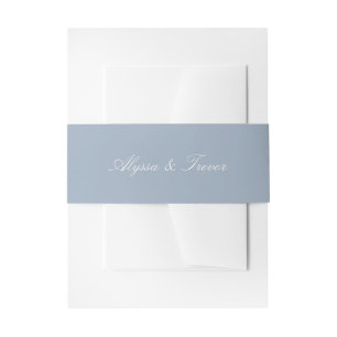 Simple Elegant Script Dusty Blue Wedding Invitation Belly Band