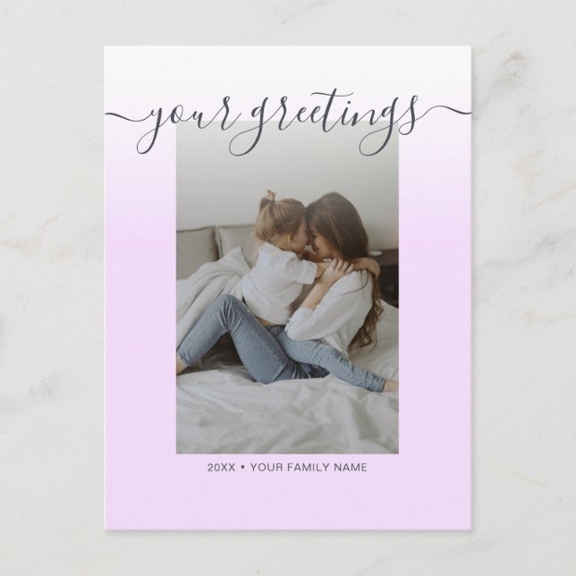 Simple Elegant Script Family Photo Greetings Postcard (Front)