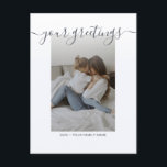 Simple Elegant Script Family Photo Greetings Postcard<br><div class="desc">Personalised Minimalist family photo Universal Greetings Postcards featuring a stylish photo with white ombre gradient chic overlay, your greetings message in elegant handwritten script font, your name, date, year, message on the back in a modern and simple sans serif font. Create your own greetings postcards with this elegant template, perfect...</div>