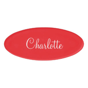 Simple Elegant Script First Name Red Business  Name Tag