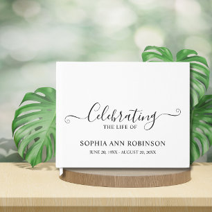 Simple Elegant Script Funeral Memorial Keepsake Guest Book