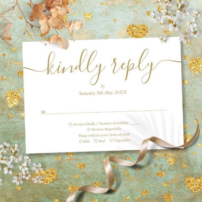 Simple Elegant Script Gold Meal Choice RSVP Card (Simple Elegant Script Gold Meal Choice RSVP Card)