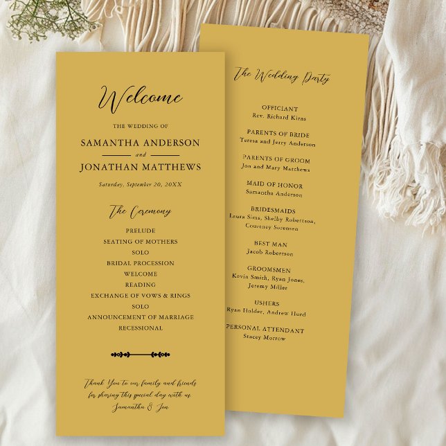 Simple Elegant Script Gold Wedding Ceremony Program (Creator Uploaded)