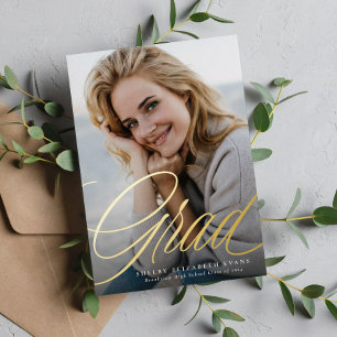 Simple elegant script grad one photo graduation