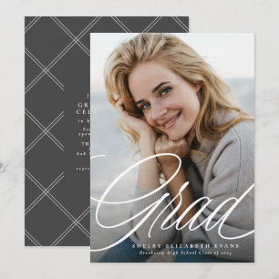 Simple elegant script grad one photo graduation announcement
