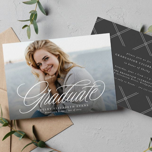 Simple elegant script graduate photo graduation invitation (Creator Uploaded)
