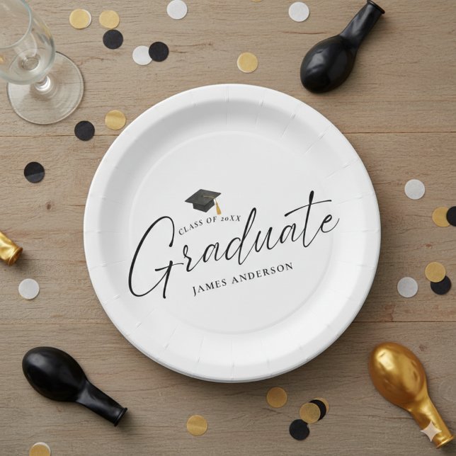 Simple Elegant Script Graduation Party Paper Plate (Creator Uploaded)