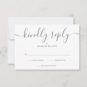 Simple Elegant Script Gray And White RSVP Card