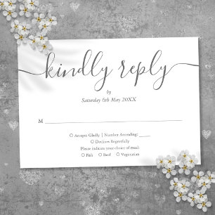 Simple Elegant Script Grey Meal Choice RSVP Card