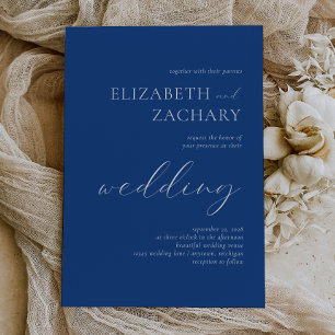 Simple Elegant Script Indigo Blue Wedding Invitation