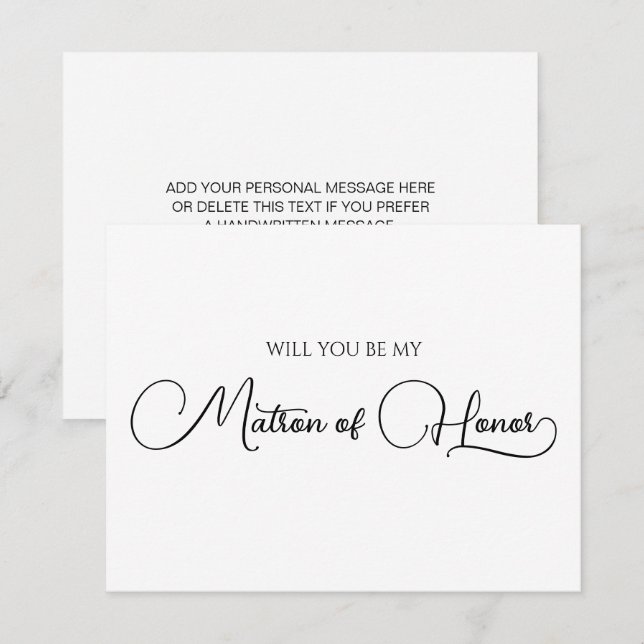 Simple Elegant Script Matron of Honour Proposal Card (Front/Back)
